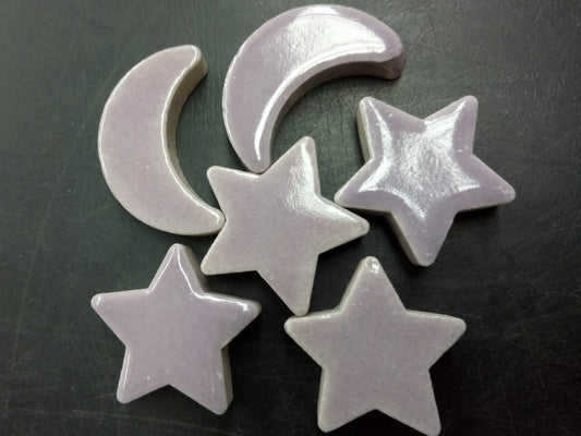 CERP1 - Mosaic Glazed Purple Ceramic Moons & Stars - 2cm x 7mm