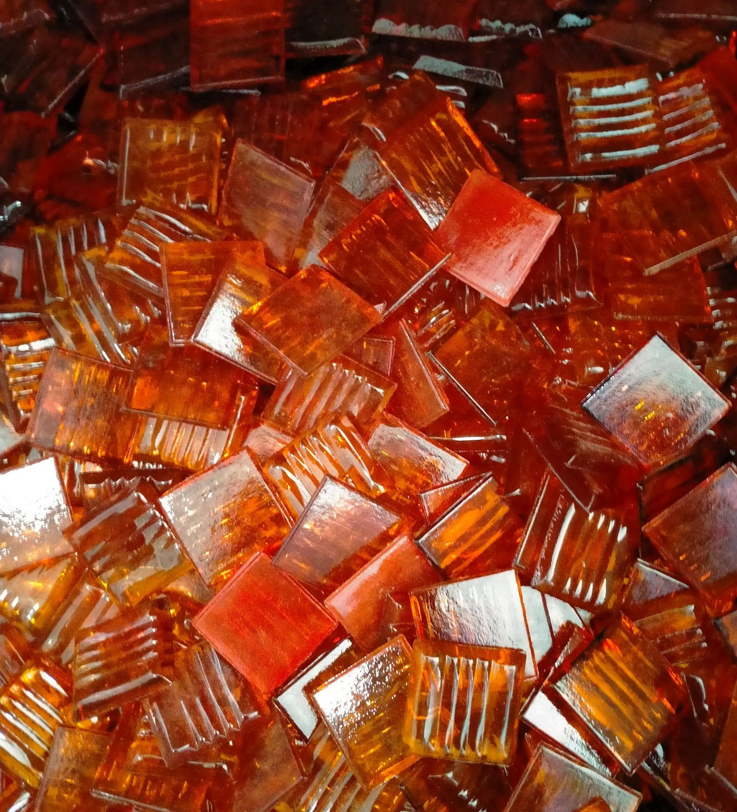 D41 - Transparent Red Orange - Mosaic Glass Tiles 2cm x 2cm x 4mm