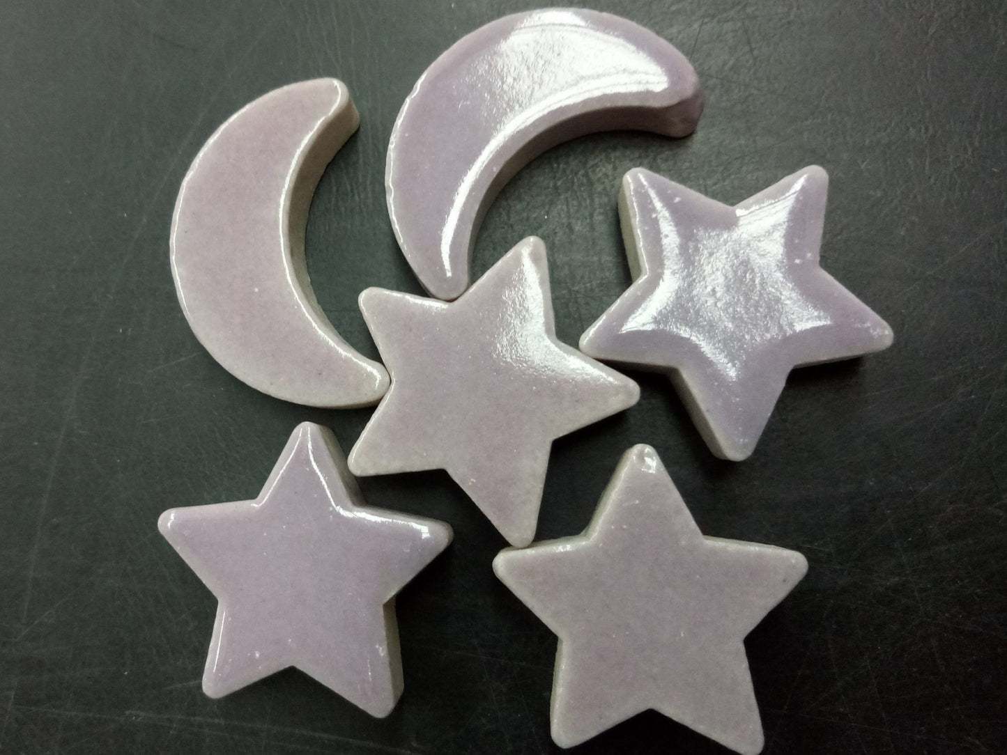 CERP1 - Mosaic Glazed Purple Ceramic Moons & Stars - 2cm x 7mm