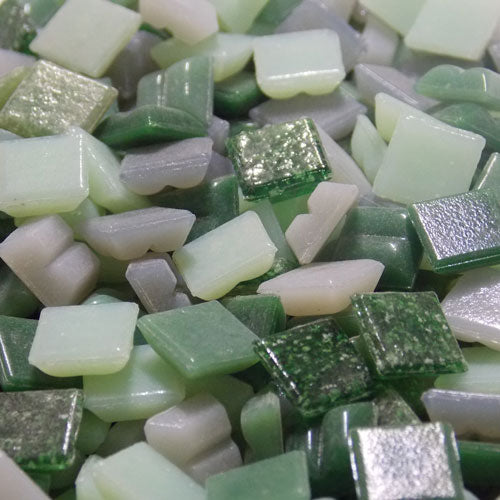  Mixed Greens - Mosaic Glass Tiles 1cm x 1cm x 4mm